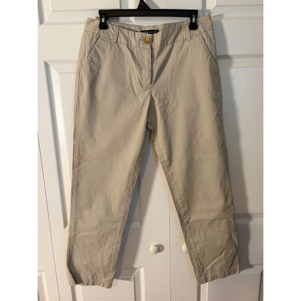 Chaus Sport Women Beige Khaki Chino Pants Straight Leg 100% Cotton Size 6